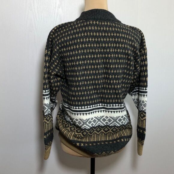 Esprit Sweater Womens Medium Gray Tan Soft Wool Blend Grandpa Geometric - Picture 7 of 12